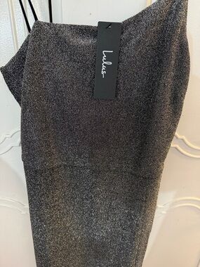 Lulu's Metallic Charcoal Slip Dress with Thin Straps